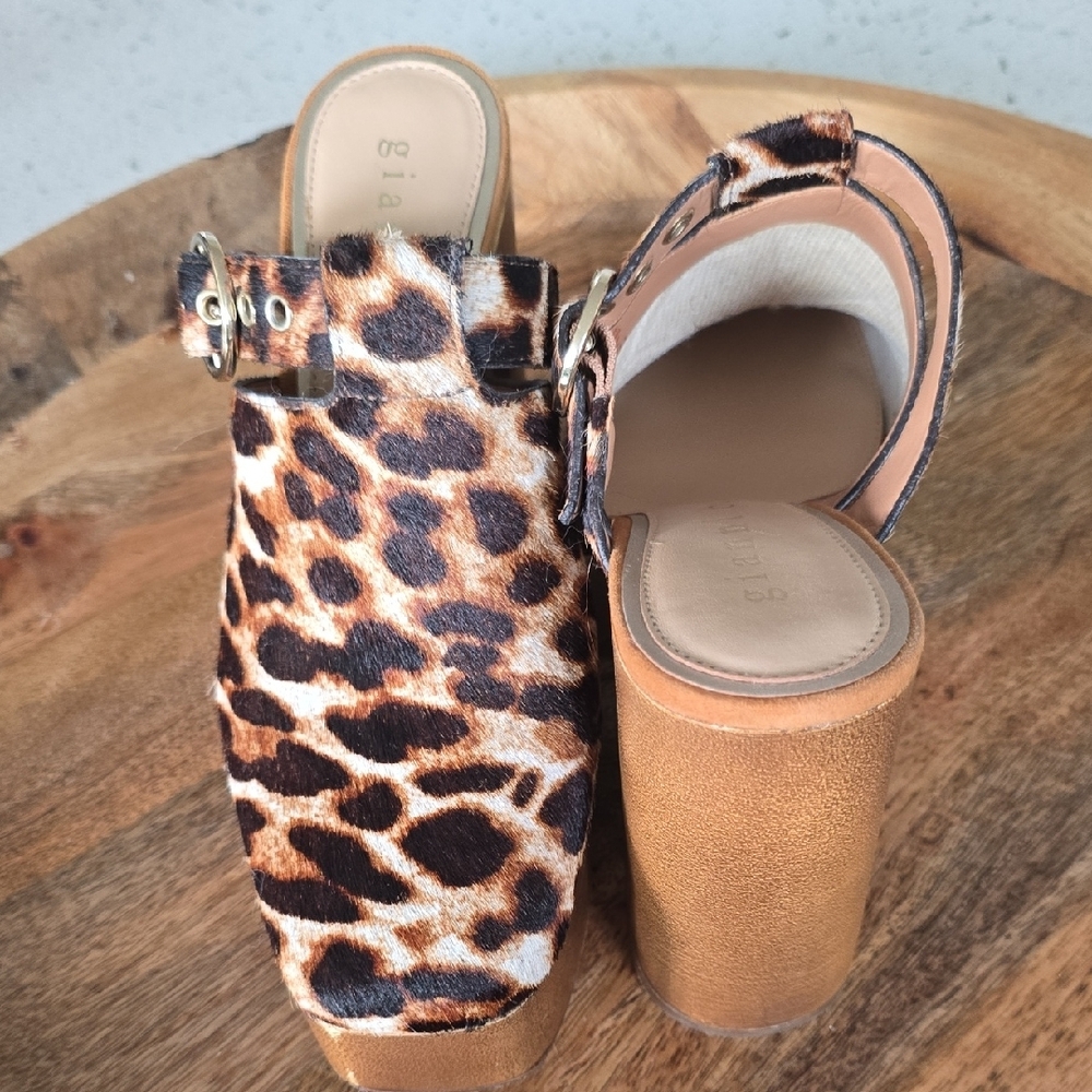 Giani Bernini Calf Hair Leopard Print Mules with Gold Accents - Picture 3 of 6